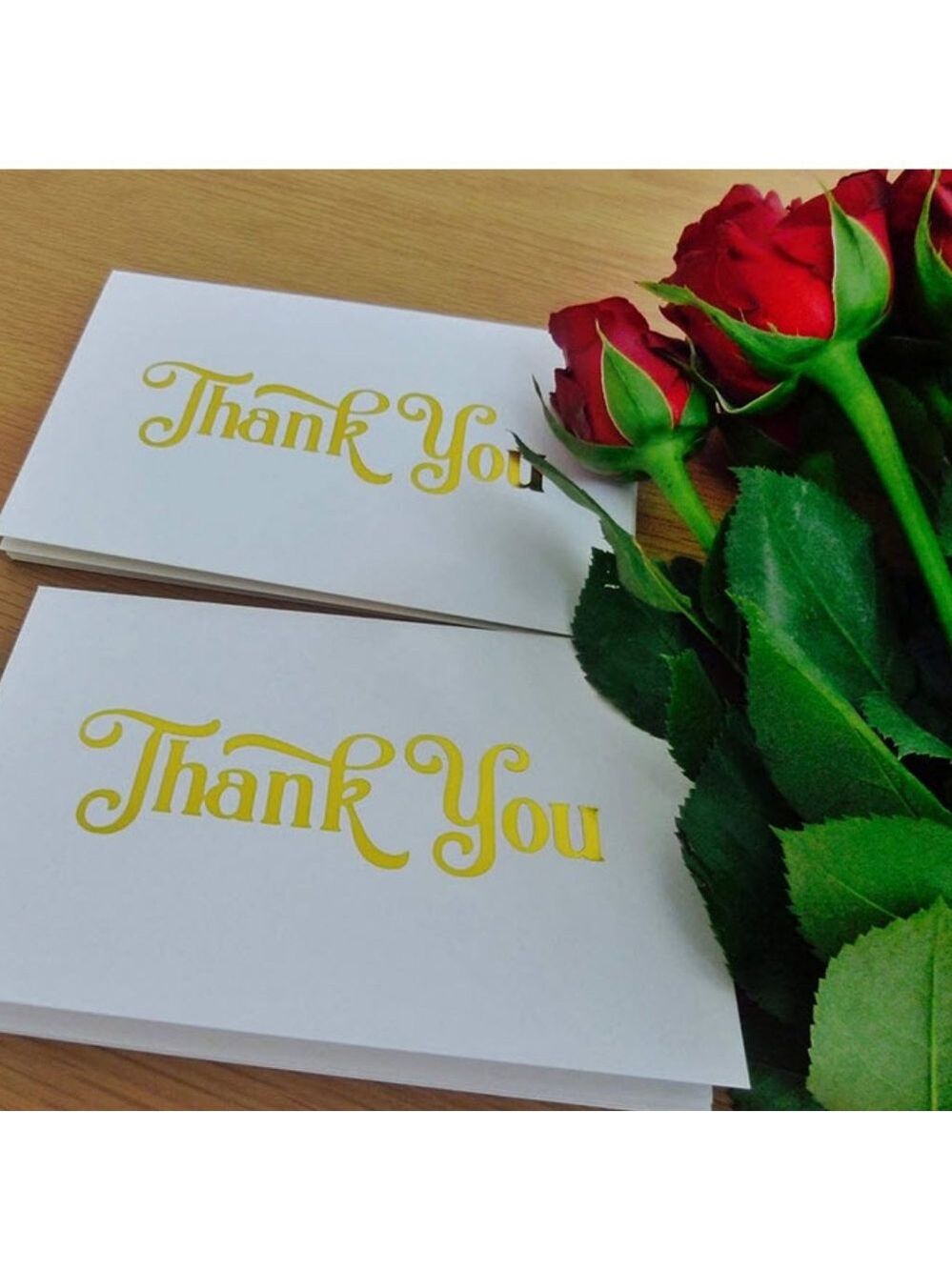 100 Thank You Cards White with gold foil lettering  & gold foil sticker seals
